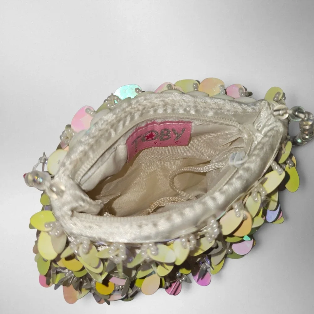 Toby NYC Mini Handbag Kids OS Iridescent Pink Yellow Good Sequin Beaded Purse